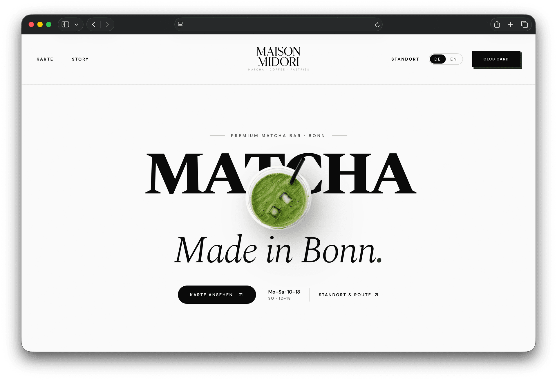 Referenzprojekt Maison Midori – Website einer Matcha-Bar im Browser